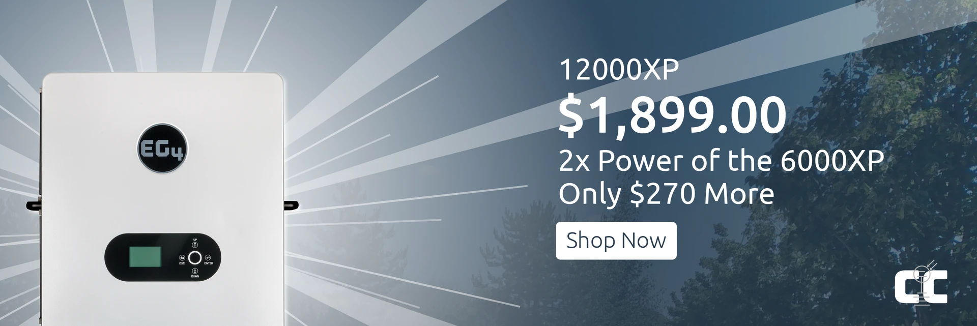 EG4 12000XP Inverter for $1,899. Twice the power of the 6000XP for only $270more. Click the banner to shop now.